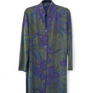 Vintage Tianello Tencel Floral Duster Jacket - Made in USA - Size L